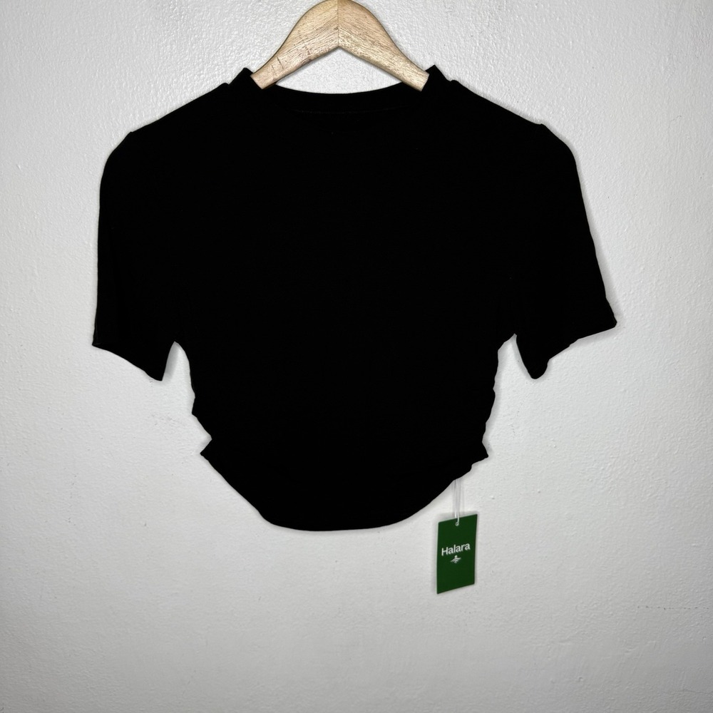 New Halara Black Shirred Side Cropped Short Sleeve Shirt Women's Medium